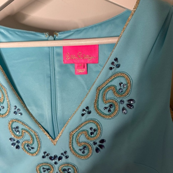 Lilly Pulitzer Penelope blue Ibiza embellished sleeveless shift dress women’s 8 - Picture 8 of 10